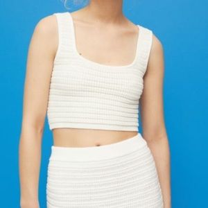 Crochet-look knit crop top tank
